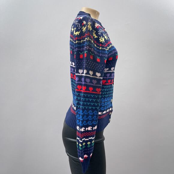 Eclipse LA Vtg Sweater Cardigan Women L Novelty Knit School Animals Heart Preppy - Picture 6 of 9
